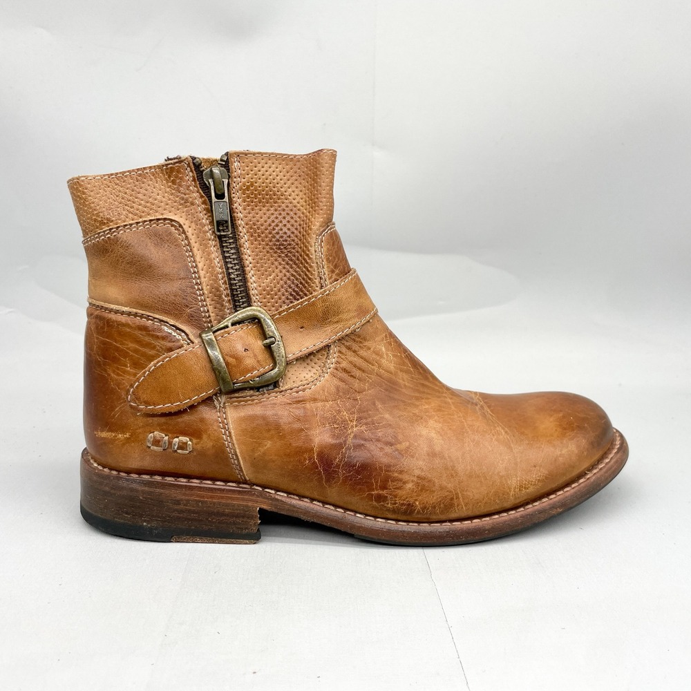 Bed Stu Womens 9 Becca Boots Tan Rustic Leather Moto Booties Zip Buckle Western
